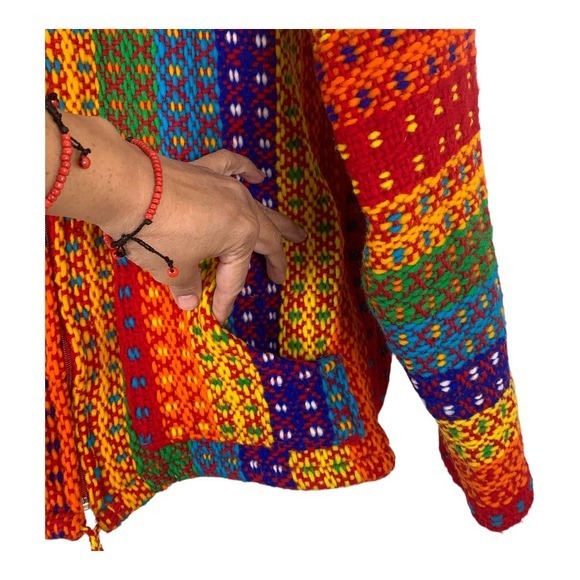 Ecuadorian NWOT Unisex  100% Sheep's Wool Multicolor Zipper Front Jacket Sz L‎ - Picture 2 of 4